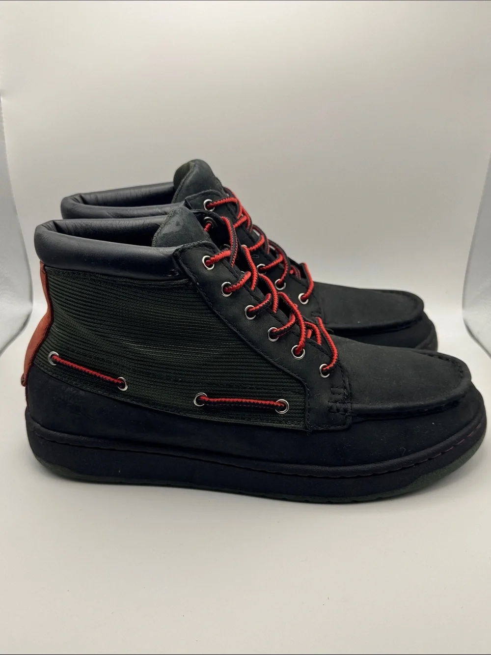 Timberland Men's Mid Hiking Boots Black Leather Red Olive 31577 5722 Size 9M